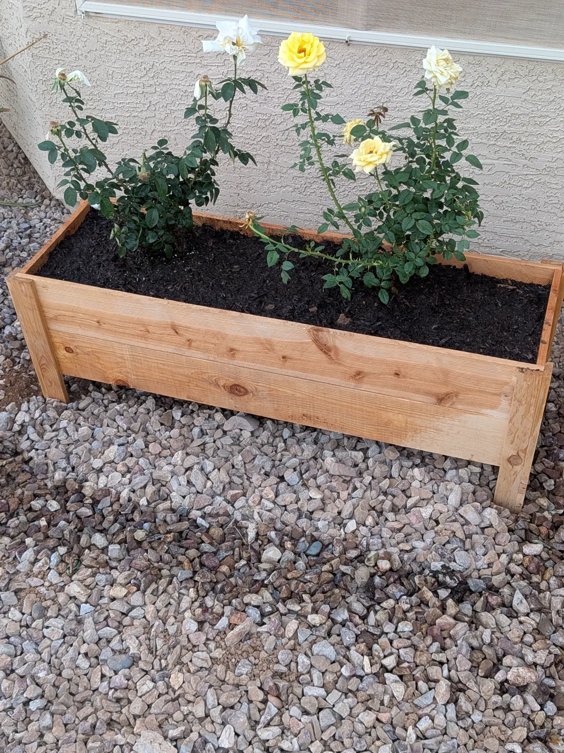 Finished custom cedar outdoor planter bed built in Gilbert