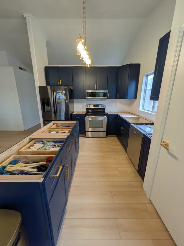 RTA upper kitchen cabinet installation progress in Gilbert