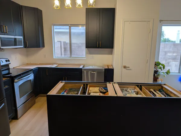 Kitchen cabinet face-frame and wall installation detail in Gilbert